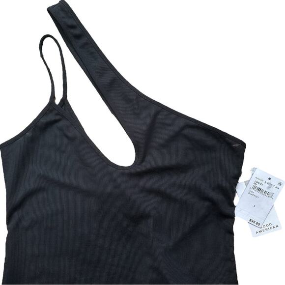 NWT Good American Black One Shoulder Sheer Mesh Bodysuit Size 3 Large Retail $95 - Picture 2 of 8